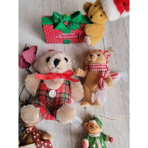 Vintage plush teddy bear coat Santa hat merry Xmas ornament variety home decor - Picture 5 of 10